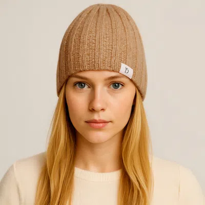 Fashnzfab Rib Knitted Winter Beanie Hat In Beige