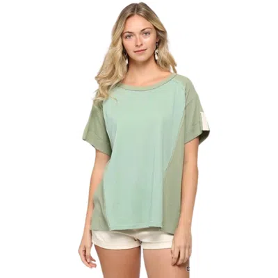 Fashnzfab Ribbed And Solid Mixed Raw Edge Top In Multi