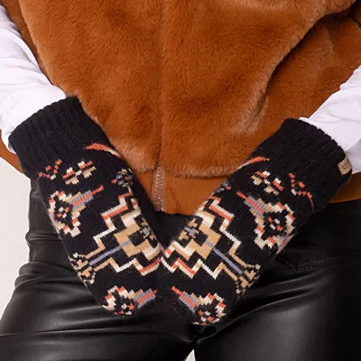 Fashnzfab Ribbed Cuff Aztec Patterned Knit Winter Mittens In Black