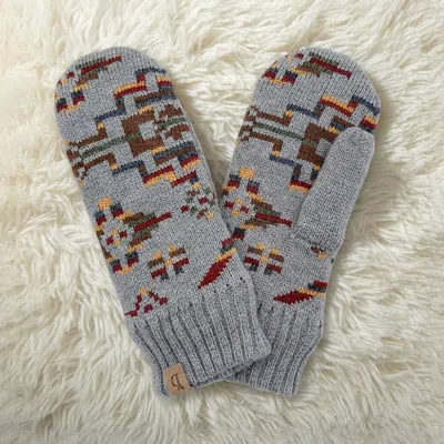 Fashnzfab Ribbed Cuff Aztec Patterned Knit Winter Mittens In Blue