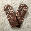 Fashnzfab Ribbed Cuff Aztec Patterned Knit Winter Mittens In Brown