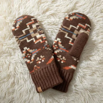 Fashnzfab Ribbed Cuff Aztec Patterned Knit Winter Mittens In Brown