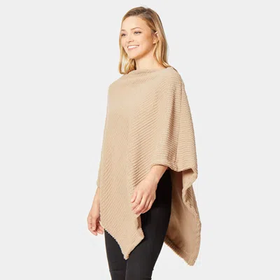Fashnzfab Ribbed Faux Fur Poncho In Gray