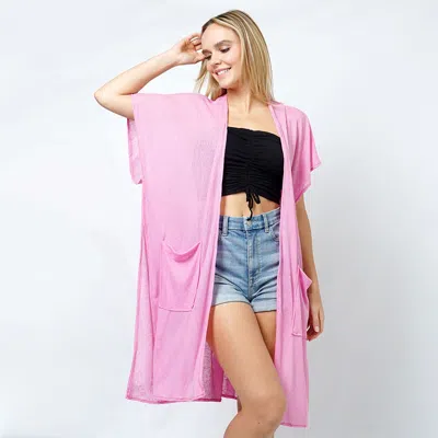 Fashnzfab Ribbed Jersey Vest Poncho With Pocket In Pink