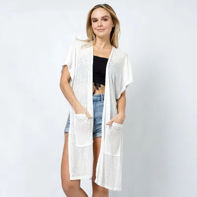 Fashnzfab Ribbed Jersey Vest Poncho With Pocket In White