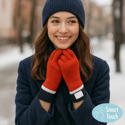 Fashnzfab Ribbed Knit Smart Touch Gloves In Red