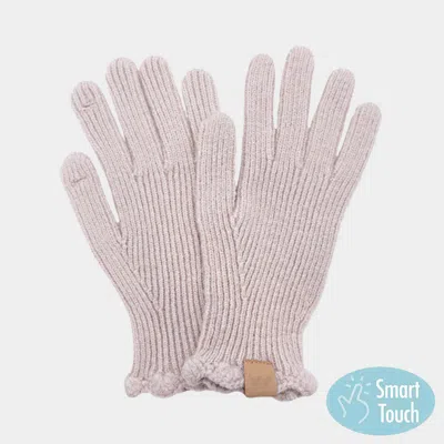 Fashnzfab Ribbed Knit Smart Touch Gloves In Neutral