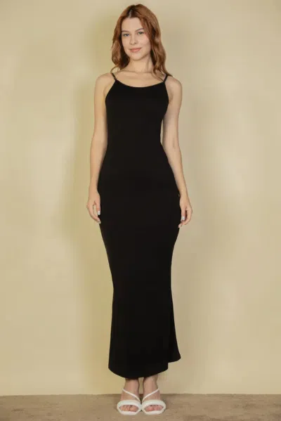 Fashnzfab Ribbed Mermaid Hem Camisole Maxi Dress In Black