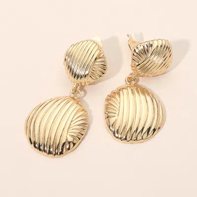 Fashnzfab Ribbed Metal Disc Drop Clip On Earrings In Gold