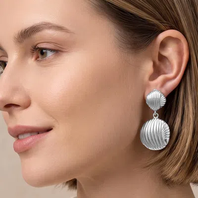Fashnzfab Ribbed Metal Disc Drop Clip On Earrings In Metallic