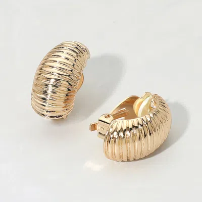 Fashnzfab Ribbed Metal Dome Clip On Earrings In Gold