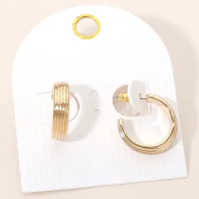 Fashnzfab Ribbed Metal Hoop Earrings In Gold