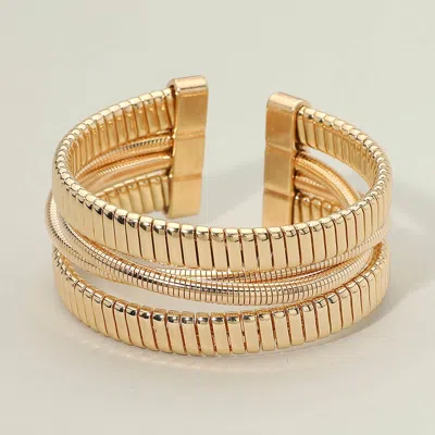 Fashnzfab Ribbed Metal Layered Cuff Bracelet In Gold