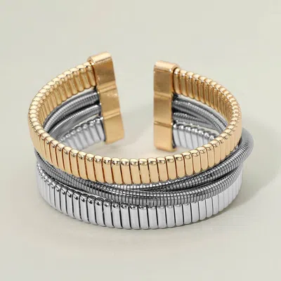 Fashnzfab Ribbed Metal Layered Cuff Bracelet In Multi