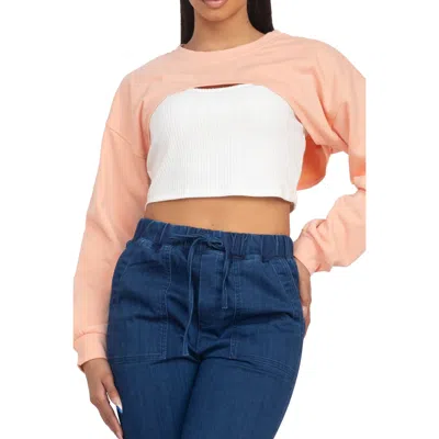 Fashnzfab Ribbed Sleeveless Top With Shrug Sweater In Multi