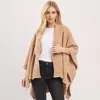 Fashnzfab Ribbed Trim Open Front Soft Knit Shawl Cape Poncho In Gray