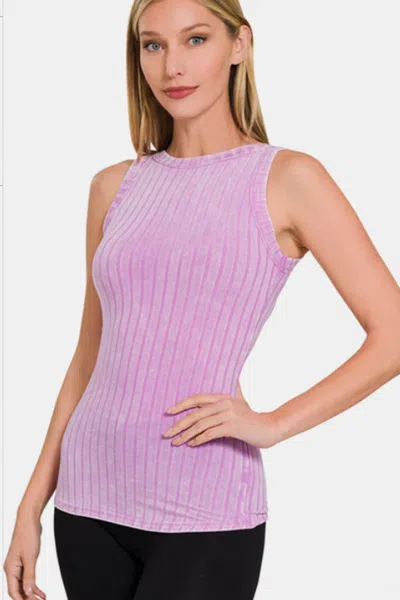 Fashnzfab Ribbed Washed Round Neck Tank In Multi