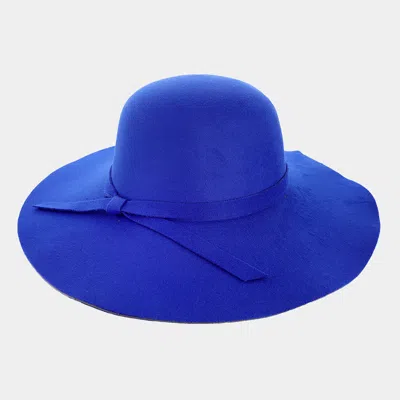 Fashnzfab Ribbon Band Pointed Wide Brimmed Floppy Hat In Blue