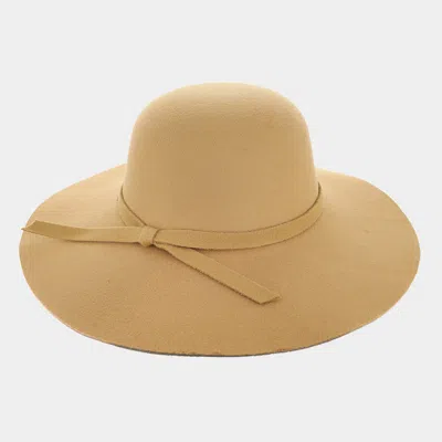 Fashnzfab Ribbon Band Pointed Wide Brimmed Floppy Hat In Sand