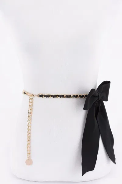 Fashnzfab Ribbon Chain Belt In Black