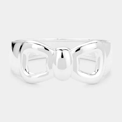 Fashnzfab Ribbon Metal Hinged Bracelet Rhodium In Metallic