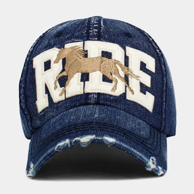 Fashnzfab Ride Message Western Horse Embroidered Vintage Baseball Cap In Blue