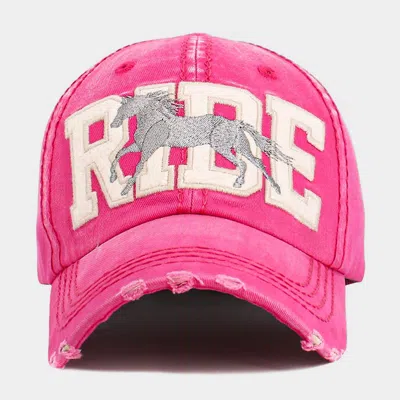 Fashnzfab Ride Message Western Horse Embroidered Vintage Baseball Cap In Pink