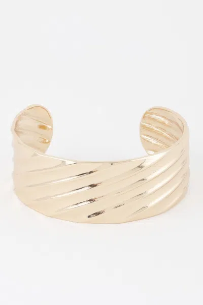 Fashnzfab Ridged Cuff Bracelet With Structured Design In Gold