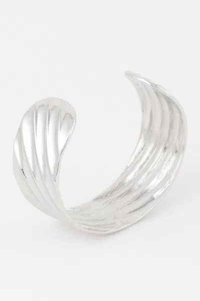 Fashnzfab Ridged Cuff Bracelet With Structured Design In Silver