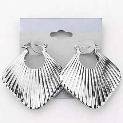 Fashnzfab Ridged Metal Square Pin Catch Hoop Earrings In Silver