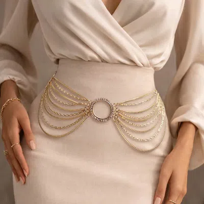 Fashnzfab Ring Centered Multi Layered Waist Chain Belt In Gold