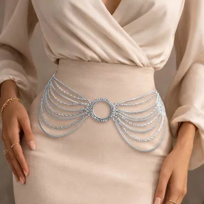 Fashnzfab Ring Centered Multi Layered Waist Chain Belt In Metallic