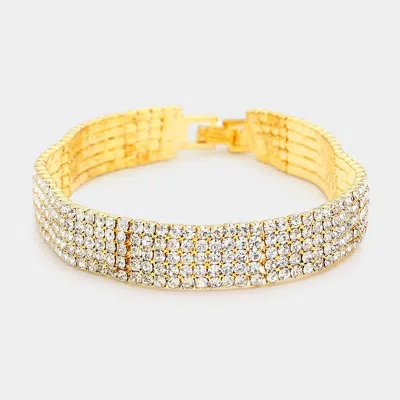 Fashnzfab Rippled Rhinestone Evening Bracelet Gold