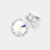 Fashnzfab Rivoli Cut Genuine Crystal Clip On Earrings - Ab, Silver In Metallic