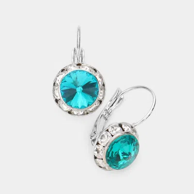 Fashnzfab Rivoli Cut Genuine Crystal Lever Back Earrings - Blue Zircon
