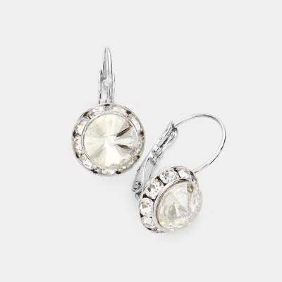 Fashnzfab Rivoli Cut Genuine Crystal Lever Back Earrings - Gray, Silver