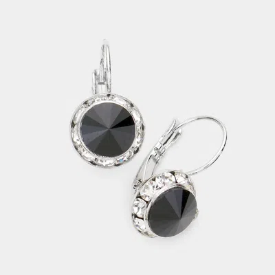 Fashnzfab Rivoli Cut Genuine Crystal Lever Back Earrings - Jet Black
