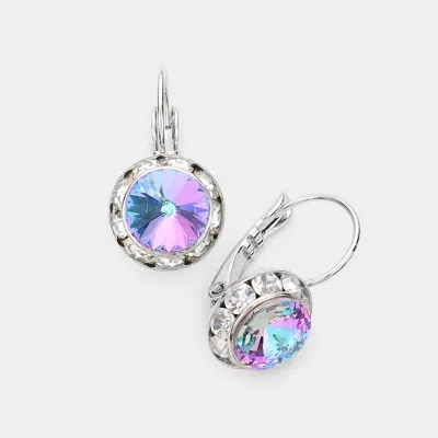 Fashnzfab Rivoli Cut Genuine Crystal Lever Back Earrings - Lavender In Blue