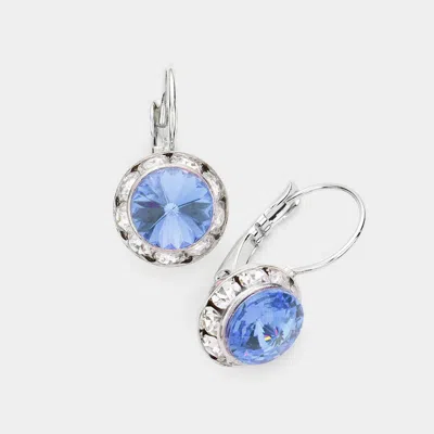 Fashnzfab Rivoli Cut Genuine Crystal Lever Back Earrings - Light Blue