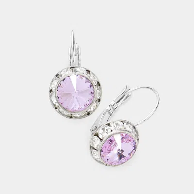 Fashnzfab Rivoli Cut Genuine Crystal Lever Back Earrings - Violet In Purple