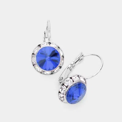 Fashnzfab Rivoli Cut Genuine Crystal Lever Back Earrings In Blue