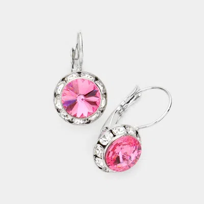 Fashnzfab Rivoli Cut Genuine Crystal Lever Back Earrings In Pink