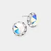 Fashnzfab Rivoli Cut Genuine Crystal Round Stud Earrings - Ab In Blue