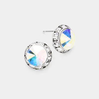 FASHNZFAB RIVOLI CUT GENUINE CRYSTAL ROUND STUD EARRINGS - AB, CLEAR