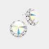 Fashnzfab Rivoli Cut Genuine Crystal Round Stud Earrings - Ab In Metallic