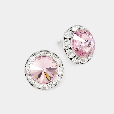 Fashnzfab Rivoli Cut Genuine Crystal Round Stud Earrings - Amethyst, Light In Multi