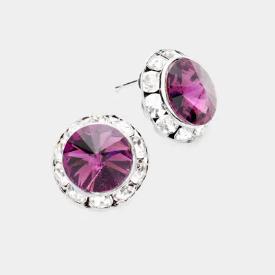 Fashnzfab Rivoli Cut Genuine Crystal Round Stud Earrings - Amethyst In Pink