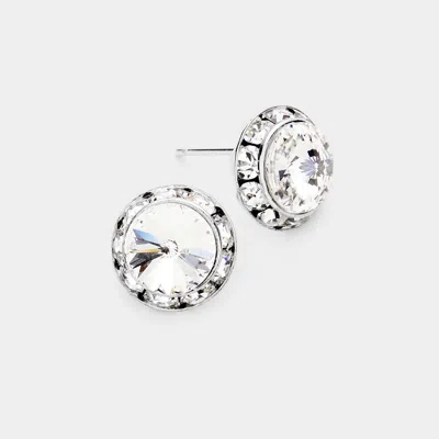 Fashnzfab Rivoli Cut Genuine Crystal Round Stud Earrings - Clear, Rhodium In Multi