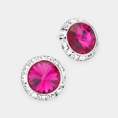 Fashnzfab Rivoli Cut Genuine Crystal Round Stud Earrings - Fuchsia In Pink