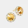 Fashnzfab Rivoli Cut Genuine Crystal Round Stud Earrings - Gold, Lt Col Topaz In Gold